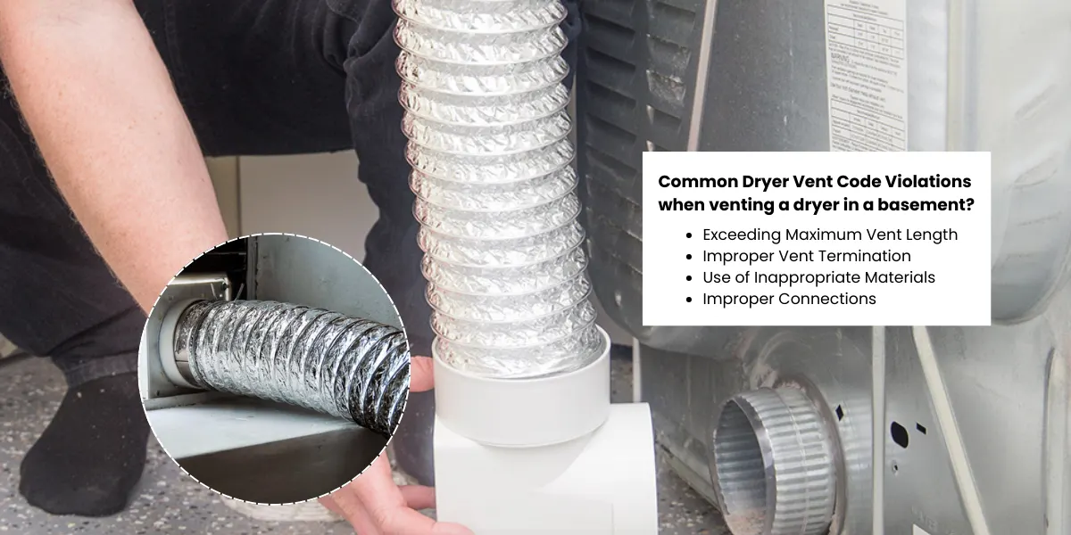 Common Dryer Vent Code Violations when venting a dryer in a basement?